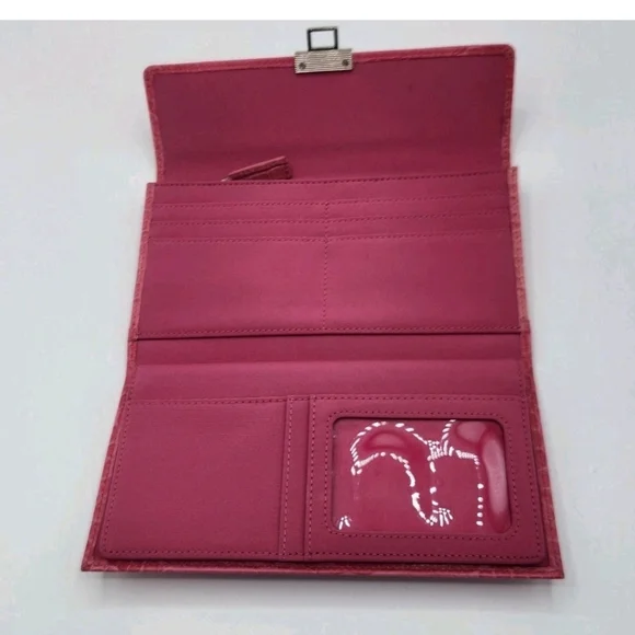 Ralph Lauren Hot Pink Embossed Leather Wallet Removeable Checkbook EUC - Picture 5 of 7